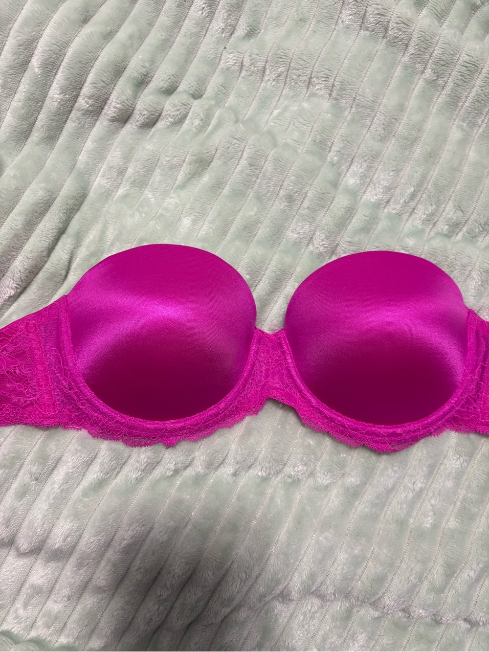 Victoria’s Secret- Strapless Hot Pink Lace-Trim Push-Up Bra